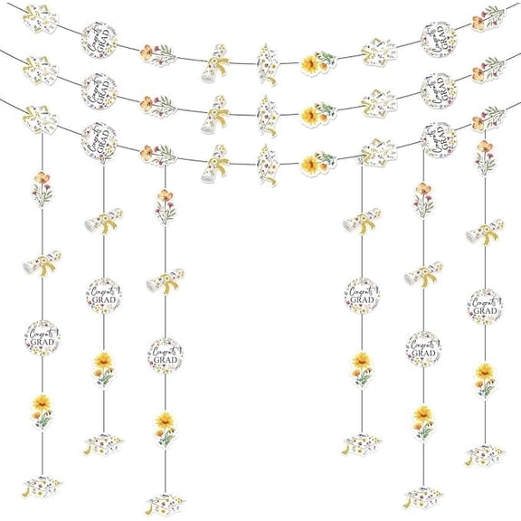Wildflower Graduation Party Decorations, 8pcs Wildflower Graduation Hanging Garland Streamers, Wildflower Themed Hanging Banner Congrats Grad Class of 2026 for Floral Congratulations Decor
