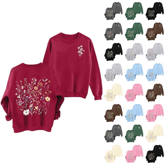 Wildflower Graphic Sweatshirt for Women 2026 Trendy Casual Floral Printed Crewneck Sweatshirts Womens Pullover Top