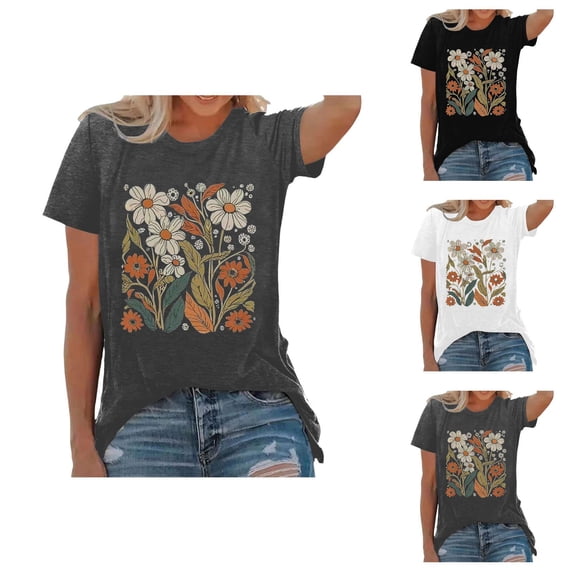 Wildflower Graphic Tees for Women 2026 Summer Casual Short Sleeve Crewneck T Shirts