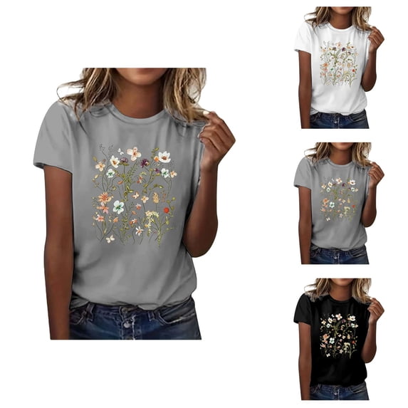 Wildflower Graphic Tees for Women 2026 Summer Casual Short Sleeve Crewneck Boho Flowers T Shirts