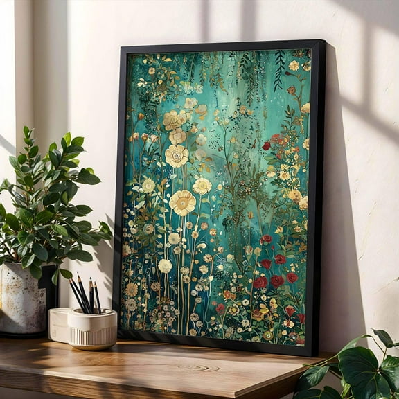 Wildflower Gustav Klimt Art Print Poster Poster Botanical Gold Background Floral Wall Art Vintage Flower Meadow Klimt Gallery Nature Wall Art Print Poster, Size 16x24 UNFFRAMED F03.1.6l1559