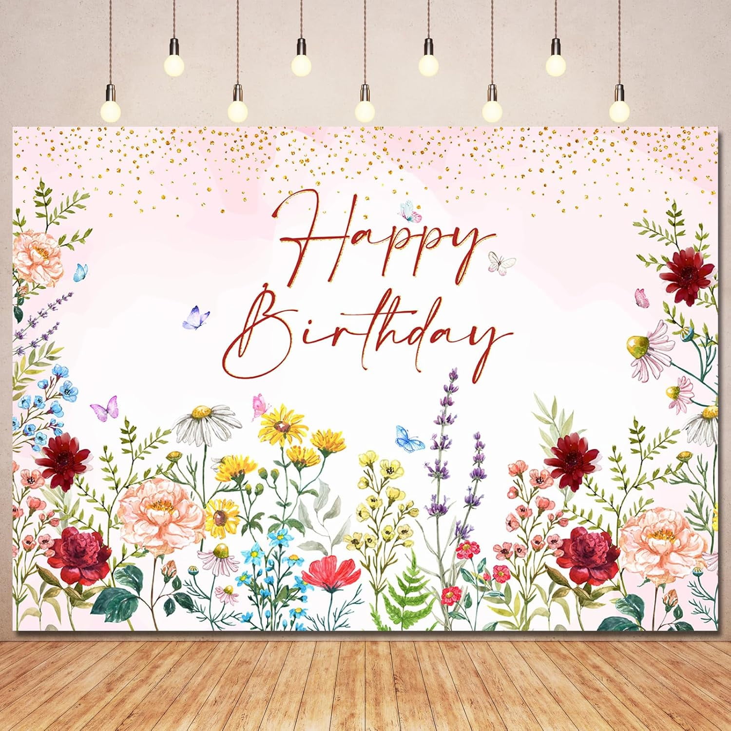 Wildflower Happy Birthday Backdrop Banner Girls Floral Birthday ...