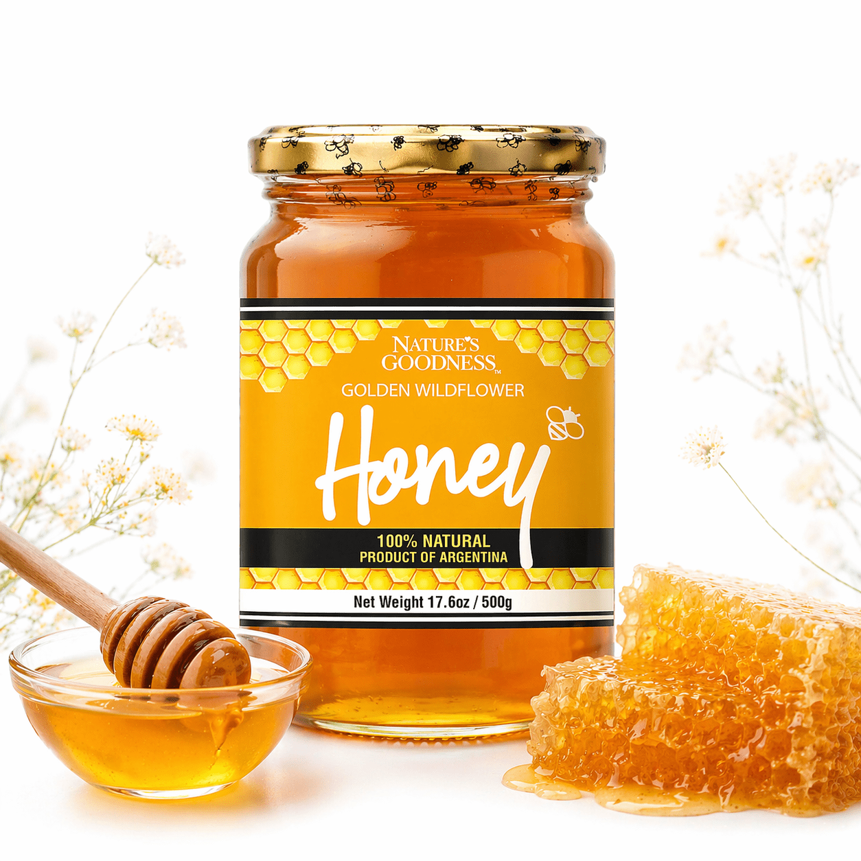 Wildflower Honey Glass Jar - 17.6 Oz (6 Pack) - Pure Honey Jar