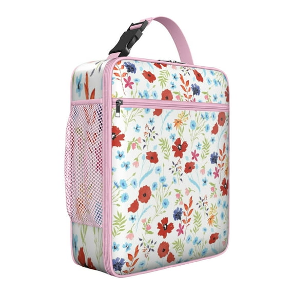 Wildflower Insulated Lunch Box Women Reusable Lunch Bag with Side Pocket Cooler Tote Bag Office Hiking