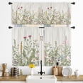 thumbnail image 1 of Wildflower Kitchen Curtains and Valances 3 Piece Set Rod Pocket 36 Inch Short Rustic Floral Green Leaves Farmhouse Plant Herbs Country Botanical Nature Bedroom Living Room Treatment Fabric, 1 of 5