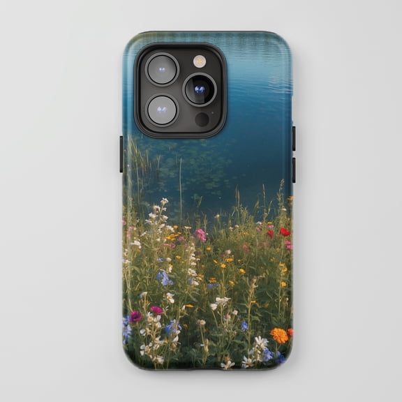 Wildflower Lake Phone Case for All iPhone Series Tough Protective Case Nature Floral Blue