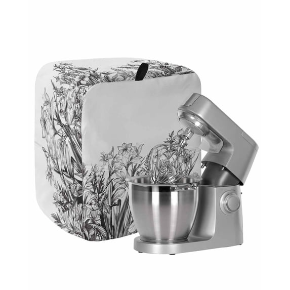 Wildflower Leaf Stand Mixer Dust Cover with Storage Pocket & Handles,Grey Floral Botanical White Watercolor Fits All Tilt Head & Bowl Lift Kitchen Appliance Cover Organizer Bag Accessories,6-8 Quart