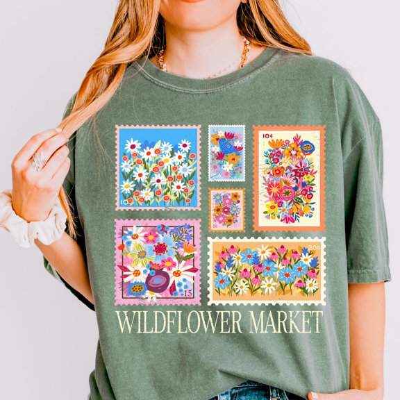 Wildflower Market Shirt, Retro Boho Floral T-Shirt, Vintage Flower Graphic Tee, Trendy Garden Lover Shirt, Spring Nature Aesthetic Tee