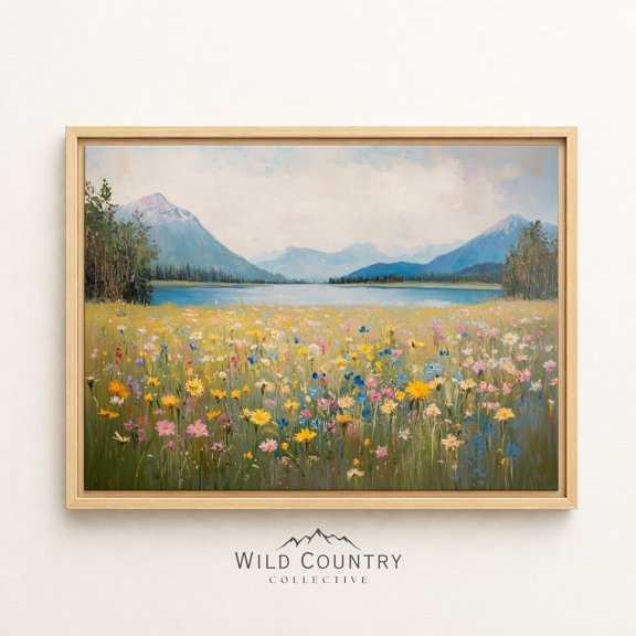 Wildflower Meadow Colorful Alpine Field Lake Mountain Peaks Nature Spring Poster