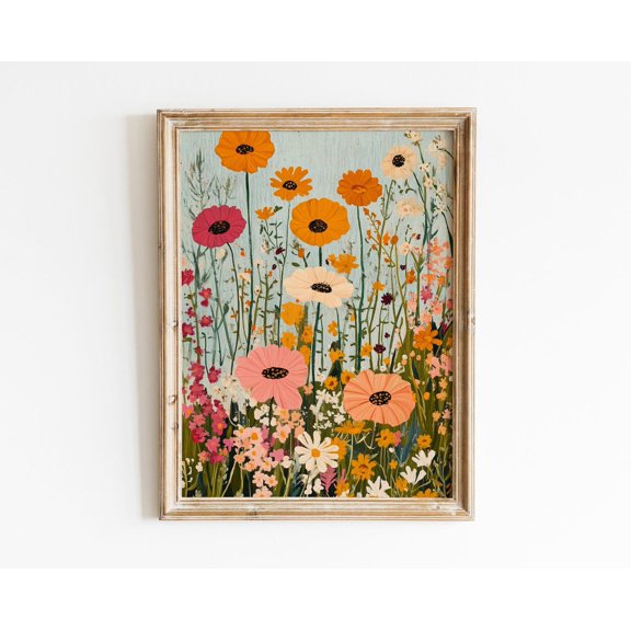 Wildflower Meadow Colorful Cottagecore Floral Art, Unframed Paper Poster 8x10in