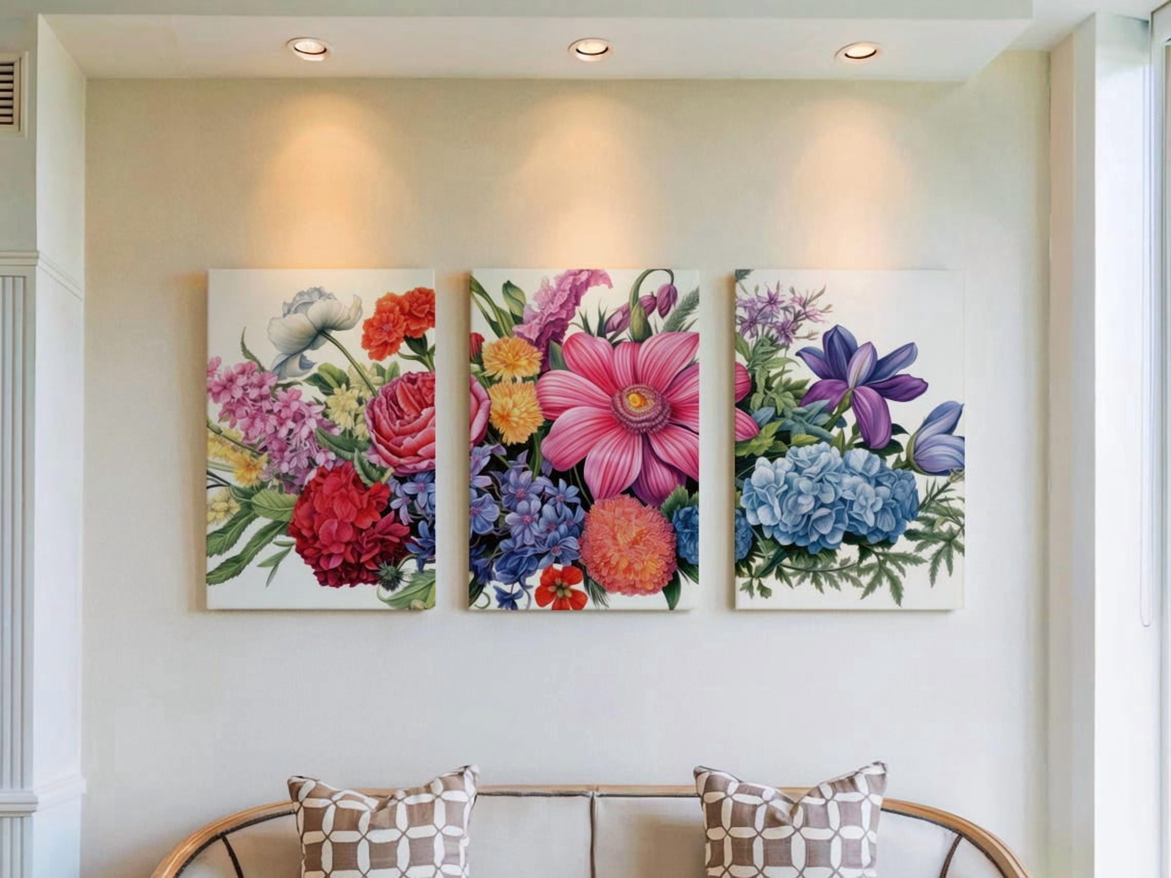 Wildflower Meadow Illustration Prints Set Of 3, Colorful Botanical ...