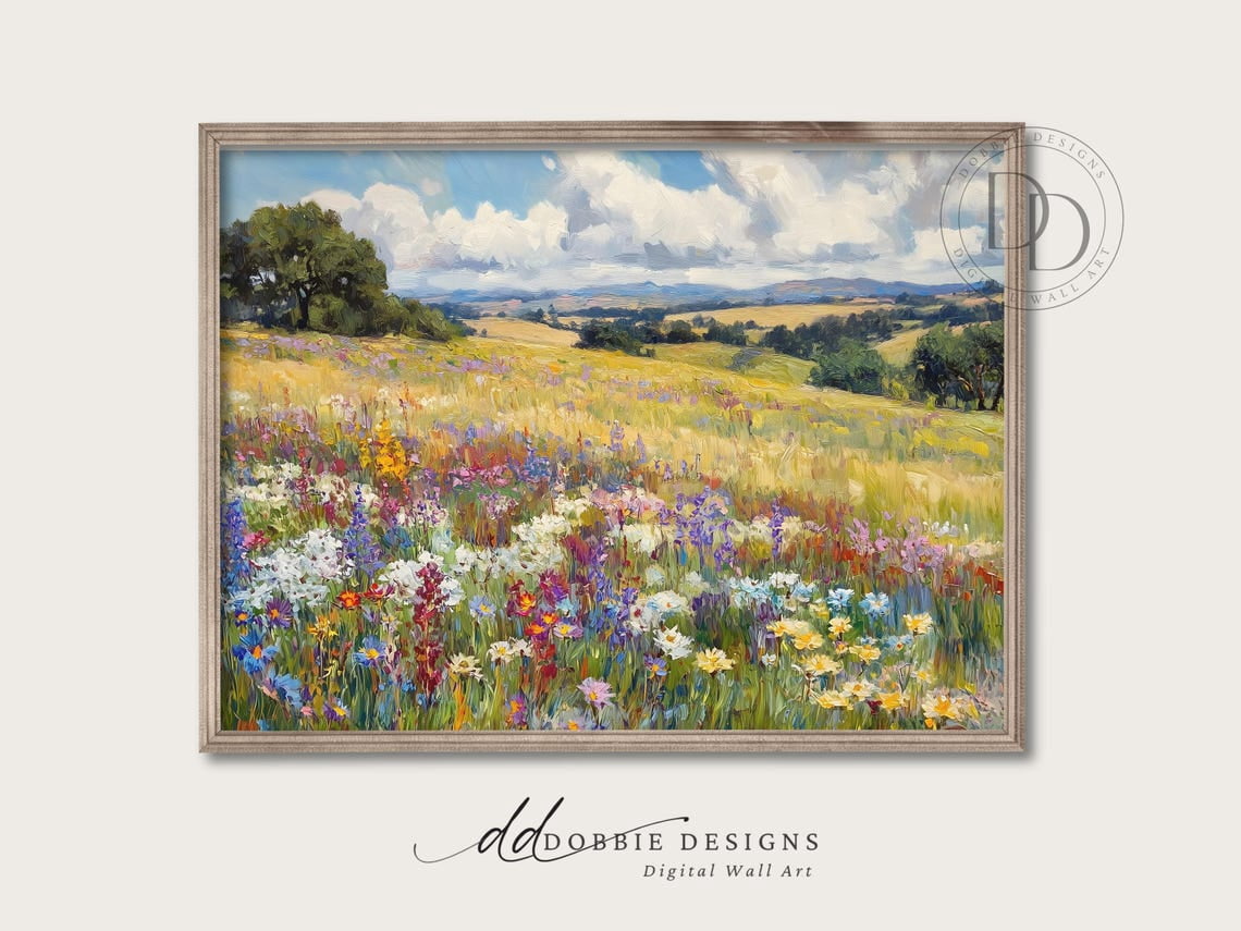 Wildflower Meadow Landscape Print Summer Country Field Painting ...