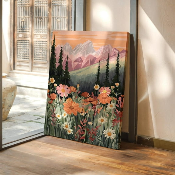 Wildflower Meadow & Mountain Print - Vibrant Floral Landscape Wall Art - Nature Home Decor Wall Art, Modern Wall Decor, 8x12 UNFRAMED
