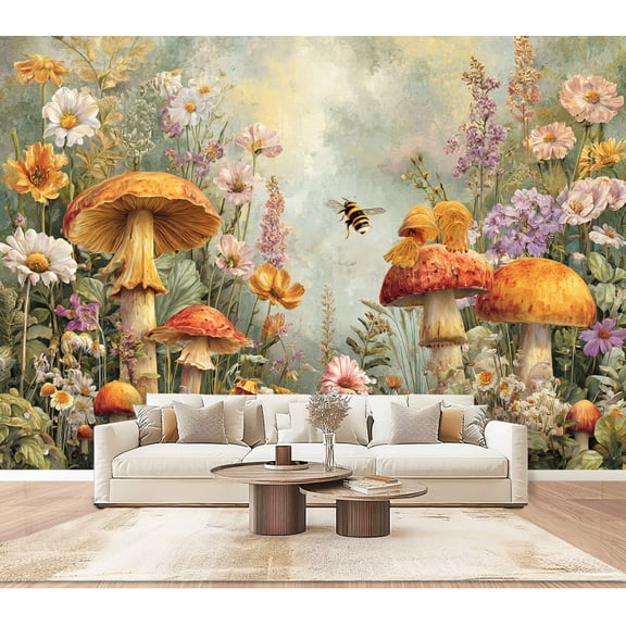 Bee Decorative Paper Pizza Slice Restaurant Italian Wallpaper Mushrooms Fresh Basil Peel and ...