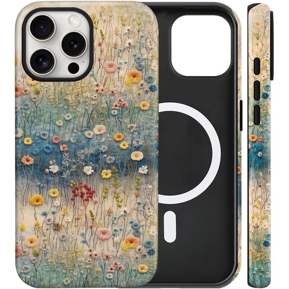 Spring Meadows Layout Wildflower Meadow Phone Case Compatible with iPhone 15 Plus, Decorative ...