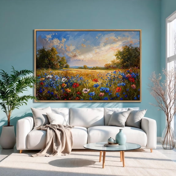 Wildflower Meadow Poster: Floral Landscape Wall Art, Unframed Canvas Size 12x18