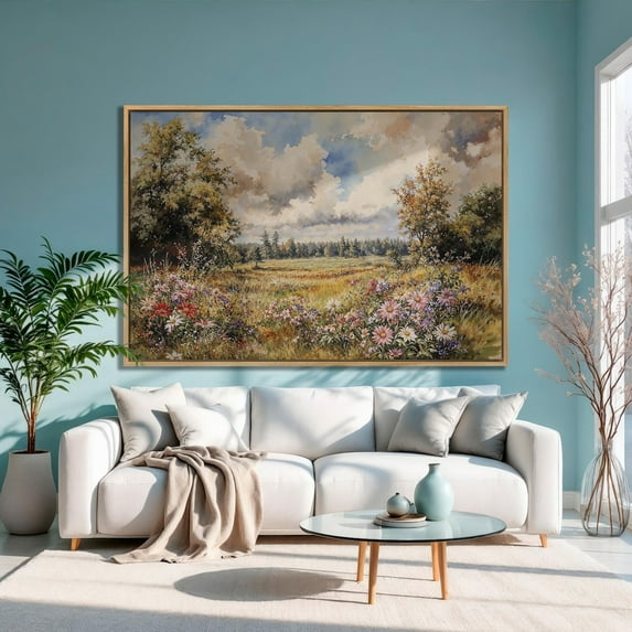 Wildflower Meadow Poster, Vibrant Rustic Landscape Wall Art Home Decor, 16x24 UNFRAMED