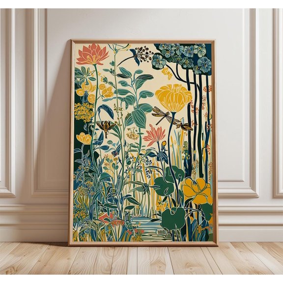 Wildflower Meadow Retro Dragonfly Poster Unframed Paper Print