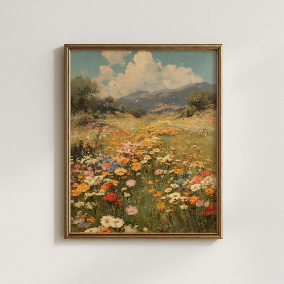 Wildflower Meadow Spring Mountain Rustic Farmhouse Poster