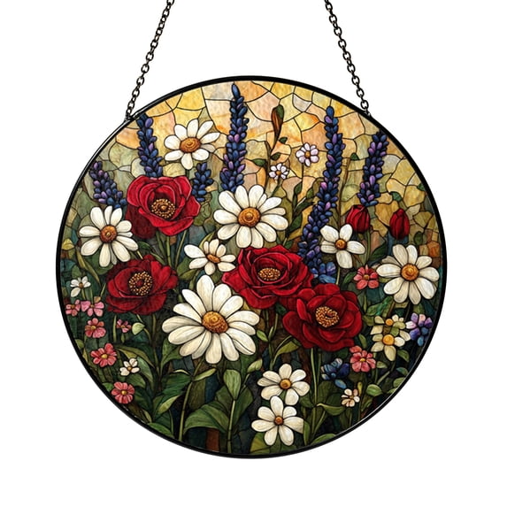 Wildflower Meadow Stained Glass Sun Catcher, Botanical Garden Window Hanging, Gift for Mom or Grandma