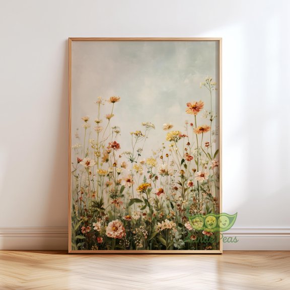 Wildflower Meadow Wall Art, Soft Floral Field Print, Pastel Botanical Painting, Cottagecore Boho Flower Decor, Moody Light Airy Garden Art, Poster Only