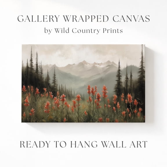 Wildflower Mountain Indian Paintbrush Red Flower Pine Tree Scenery Moody Poster