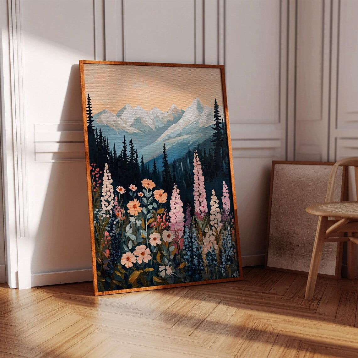 Wildflower Mountain Landscape Snowy Peaks & Blooming Meadow Wall Art ...