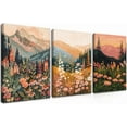 thumbnail image 1 of Wildflower Mountain Landscape Wall Art Set of 3, Colorful Floral Wall Decor, Boho Sunset Landscape Canvas Artwork, Earth Tone Botanical Poster Prints for Living Room Bedroom, 1 of 6