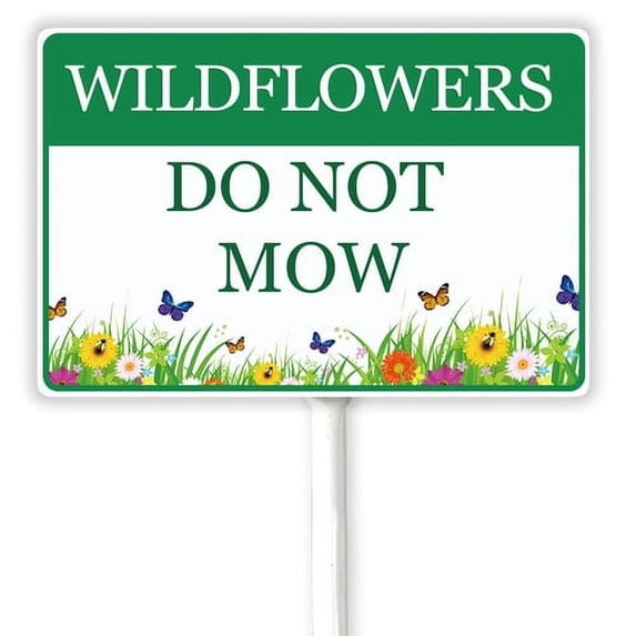 Wildflower Do Not Mow Metal Sign, No Mow May Pollinator Habitat Yard Sign, Pollinator Friendly Garden Decor, Sturdy Aluminum Rustproof Weatherproof 8x12 Inch