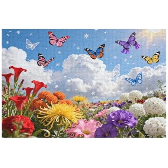 Wildflower Nature 1000 Piece Jigsaw Puzzle for Adults, Colorful Butterfly and Flower Scene, Challenging DIY Puzzle, Letters on Back, Interactive Family Fun, Home Decoration Puzzle