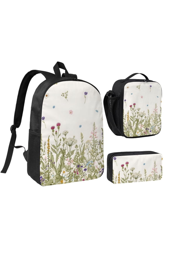 Wildflower Painting Backpack Set 3pc Including Backpack, Lunch Bag and Pen Bag Combination