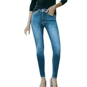 HYWYS Wildflower Pants for Women Length Large Size Wide Jeans For Woman Pants Waisted Women Jeans Calf Hole Stretch Jeans Classic Denim Leggings for Women