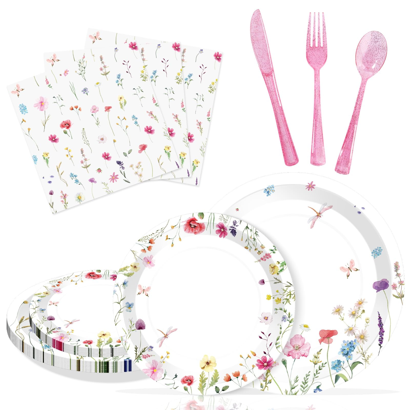 Wildflower Party Plates & Napkins Set - 40pc Floral Tableware For Baby Showers & Spring Events