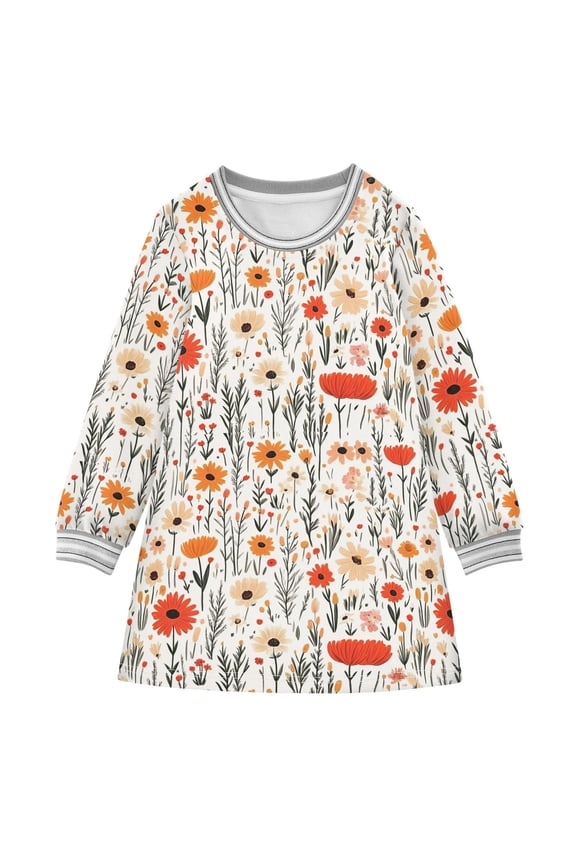 Wildflower Pattern Girls'long-sleeved dress Thickened A-dress Warm Dress Basic Shirt Party Dresses