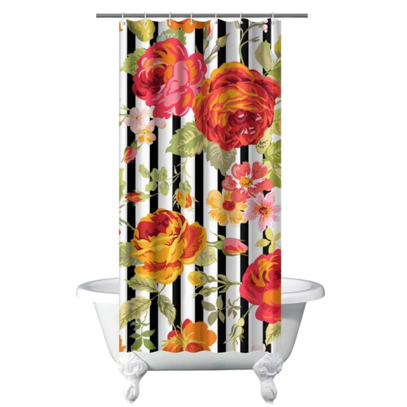 Wildflower Peony and Hummingbird Curtain – Watercolor Floral Print for Classic Farmhouse Bathroom Charm