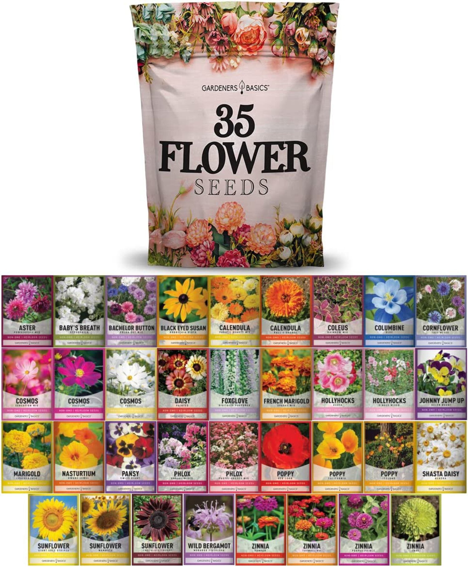 Wildflower, Perennial, Annual Flower Seed Kit 35 Variety Pack