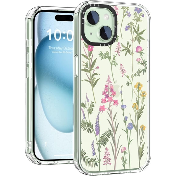 Wildflower Phone Case for iPhone 14 Cute Trendy Aesthetic Floral Design for Women & Girls - Military-Grade Drop Protection - Clear Hard Shell Protective Cover - Cute Wildflowers