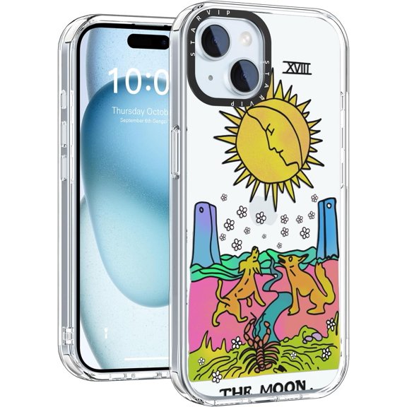 Wildflower Phone Case for iPhone 14 Plus Cute Trendy Aesthetic Floral Design for Women & Girls - Military-Grade Drop Protection - Clear Hard Shell Protective Cover - Dogs and Sun