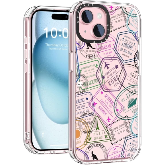 Wildflower Phone Case for iPhone 14 Plus Cute Trendy Aesthetic Floral Design for Women & Girls - Military-Grade Drop Protection - Clear Hard Shell Protective Cover - Stamps Collage
