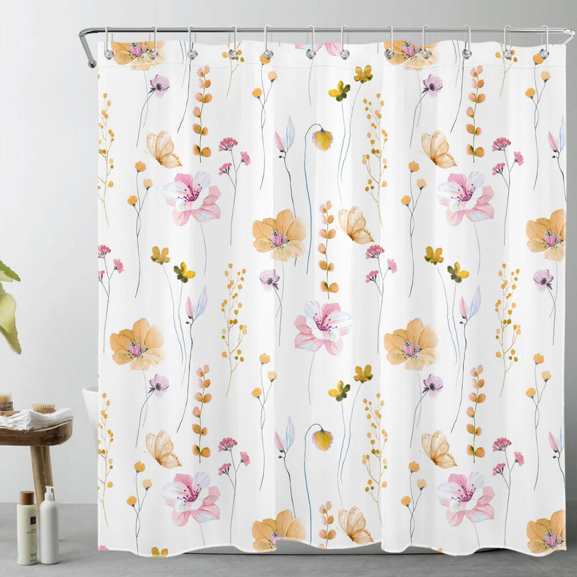 Wildflower Pink & Rustic Orange Butterfly Shower Curtain for a Rustic ...