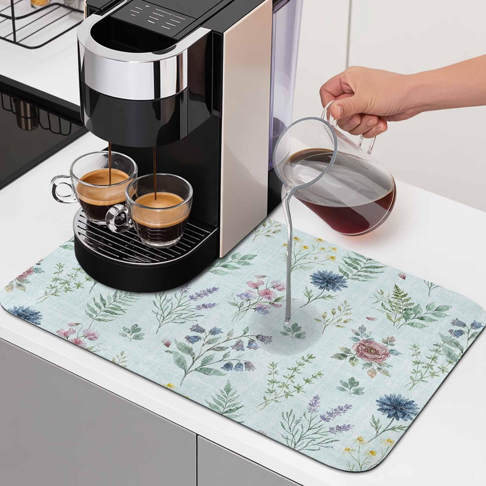 Wildflower Plant Dish Drying Mats for Kitchen Counter, Flower Green ...