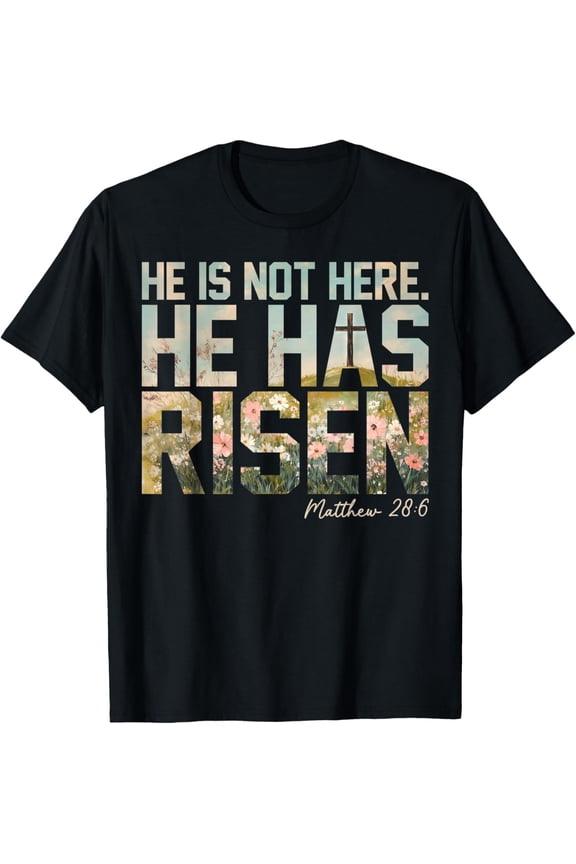 Wildflower He is Risen Christian Happy Easter Women Girls T-Shirt- 2026 Easter Soft Casual Cotton Short Sleeve T-Shirt Easter Bunny & Eggs Lightweight Graphic Holiday Tee