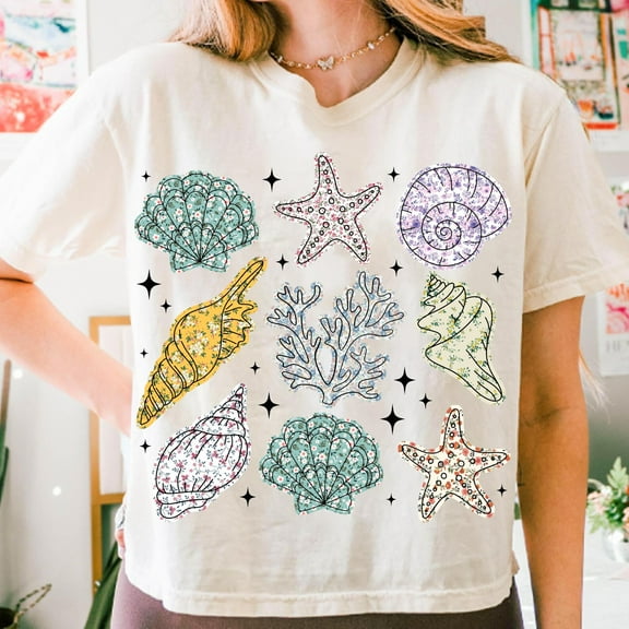 Wildflower Seashell Clam Summer Shirt, Summer Vibes Tee, Floral Beach Shirt, Vacation Shirt, Retro Coastal Summer Shirt