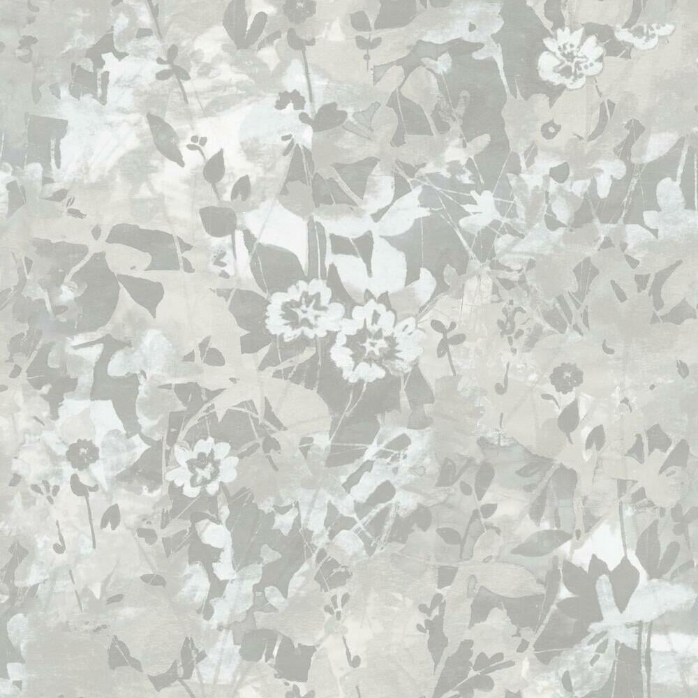 Grey and White Floral Self-Adhesive Peel and Stick Wallpaper Roll