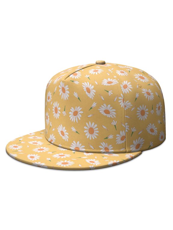 Wildflower Snapback Hat – Boho Daisy Flat Brim Cap, Hippie Style Adjustable for Festivals