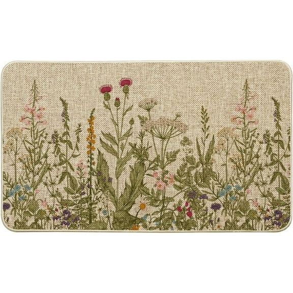 Wildflower Spring Floral Doormat, Flowers Summer Home Decor Low-Profile Switch Rug Door Mat Floor Mat for Indoor Outdoor 17x29 Inch