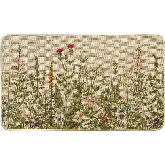 Wildflower Spring Floral Doormat, Flowers Summer Home Decor Low-Profile Switch Rug Door Mat Floor Mat for Indoor Outdoor 17x29 Inch