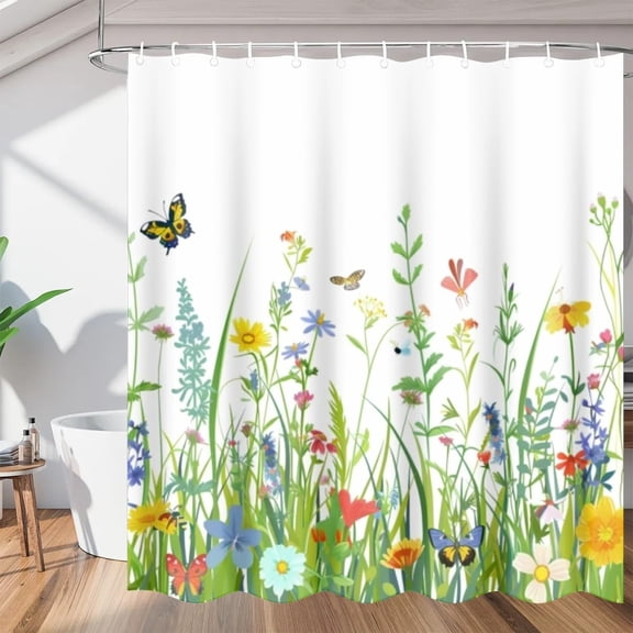Wildflower Spring Shower Curtains, Waterproof Fabric, Washable Polyester Bath Curtain for Bathroom Decor with Hooks 36"W x 72"H