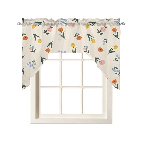 Wildflower Spring Swag Curtains for Kitchen Cottagecore Floral Rustic Summer Valances for Windows Rod Pocket Small Window Treatment Short Topper for Cafe Bedroom Bathroom Living Room Decor 56x36 Inch