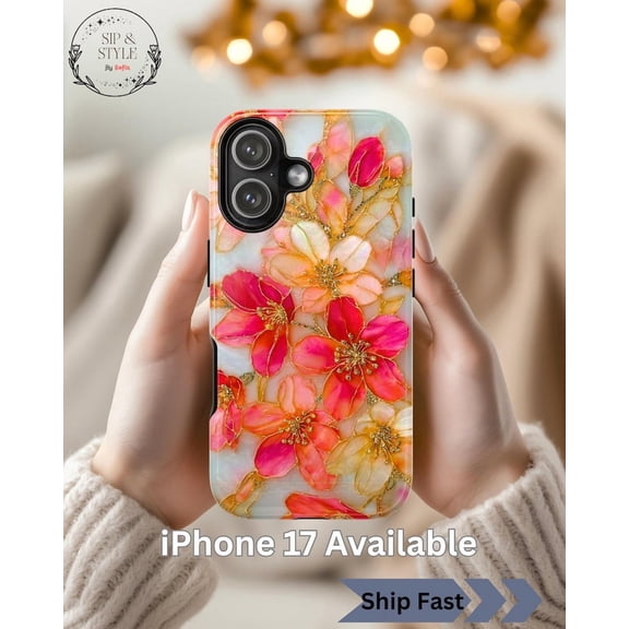 Wildflower Stained Glass Print Phone Case, iPhone Samsung Pixel Tough Case: Elegant Floral Art